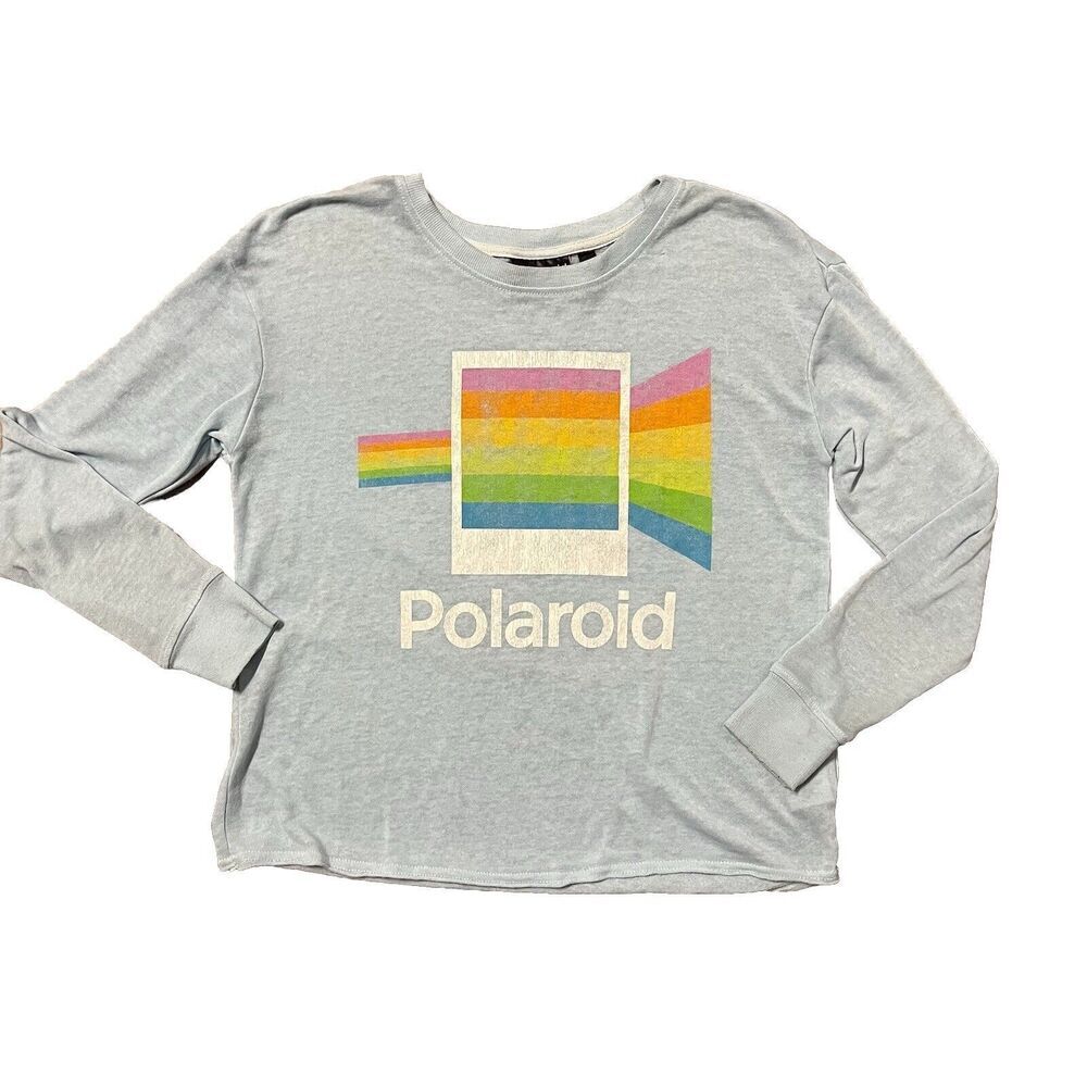 Polaroid Retro Shirt Cropped Long Sleeve Camera Photography Colorful Womens S